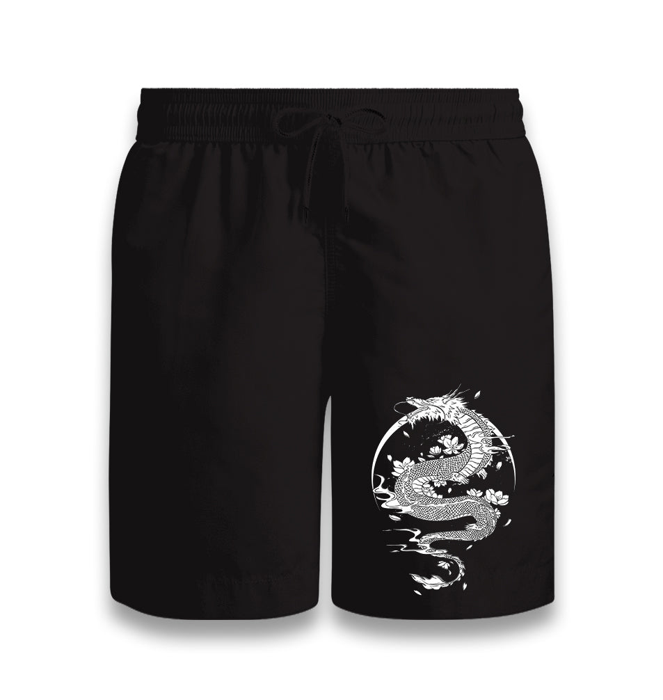 Dragon with Moon and Flowers Black Shorts - Premium  from W.E.N.S. WIND - Just 7990! Shop now at W.E.N.S. WIND