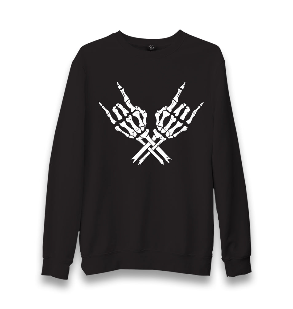 Skeleton Hands Doing Rock Gesture Unisex Black Sweatshirt - Premium Unisex Sweatshirt from W.E.N.S. WIND - Just 10990! Shop now at W.E.N.S. WIND
