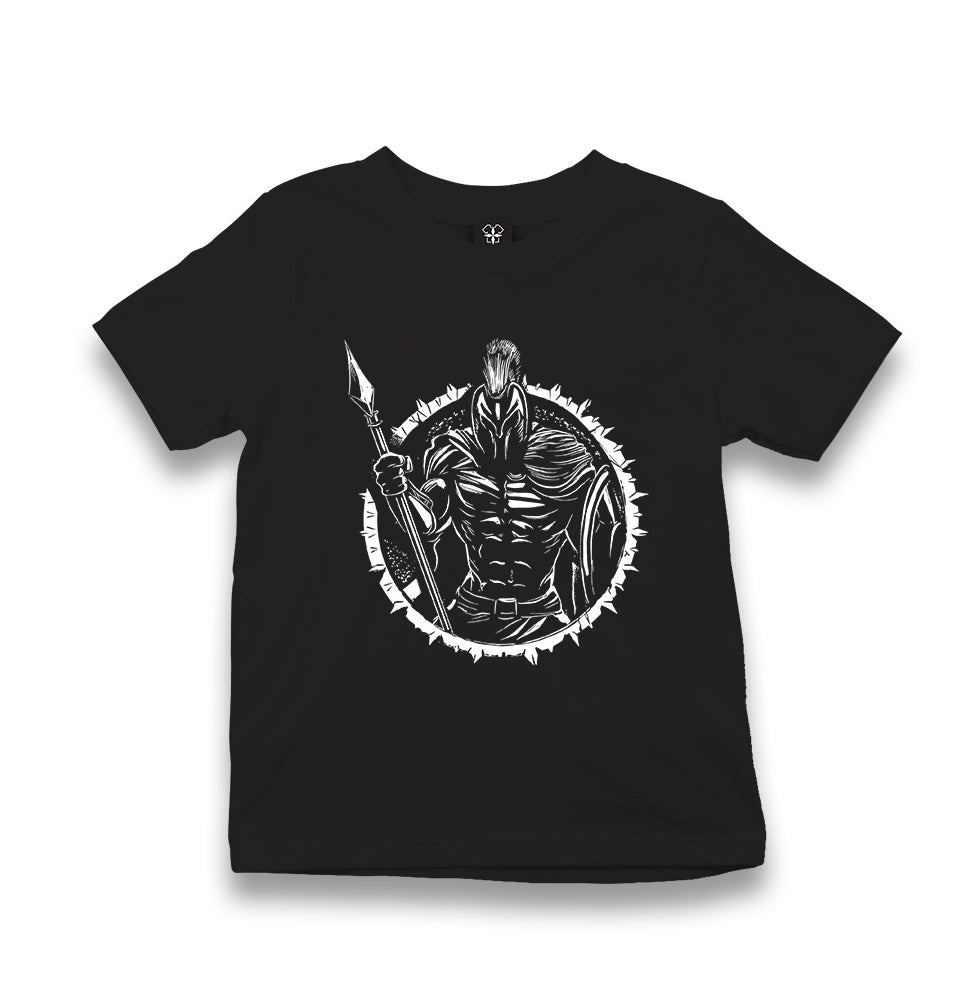 Spartan Warrior with a Spear and Shield Kid's Black T-shirt - Premium  from W.E.N.S. WIND - Just 5990! Shop now at W.E.N.S. WIND