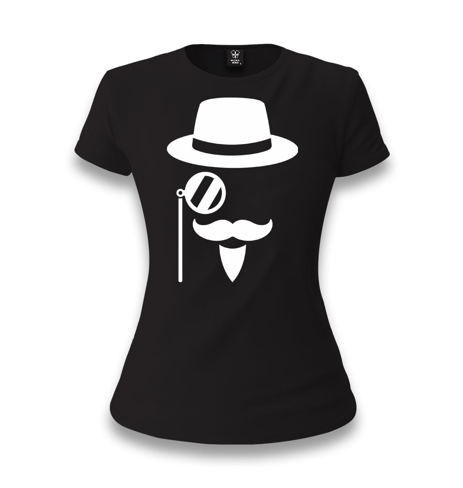 Silhouette of a Man with a Moustache and a Hat Women's Black T-shirt - Premium  from W.E.N.S. WIND - Just 6490! Shop now at W.E.N.S. WIND