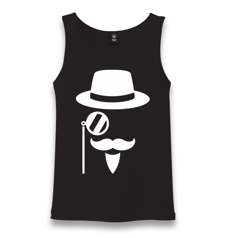 Silhouette of a Man with a Moustache and a Hat Unisex Black Tank Top - Premium  from W.E.N.S. WIND - Just 6490! Shop now at W.E.N.S. WIND