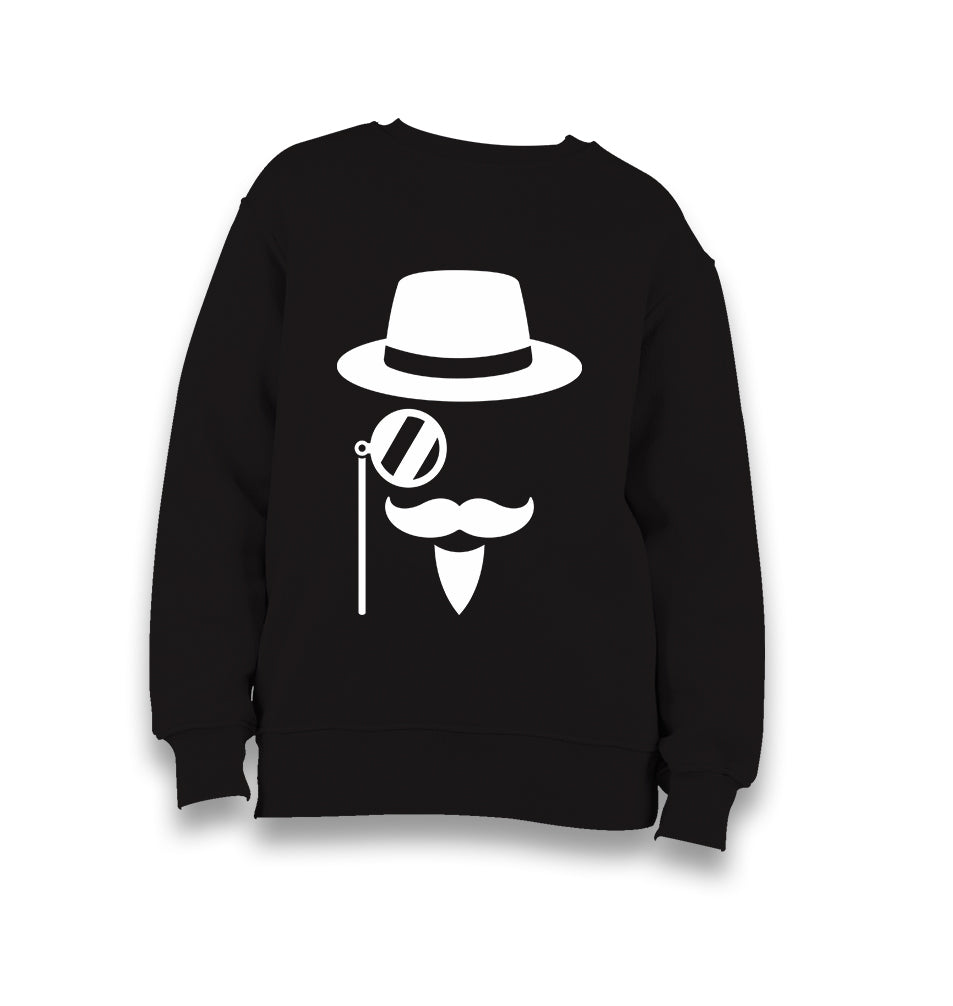 Silhouette of a Man with a Moustache and a Hat Kid's Black Sweatshirt - Premium  from W.E.N.S. WIND - Just 7990! Shop now at W.E.N.S. WIND