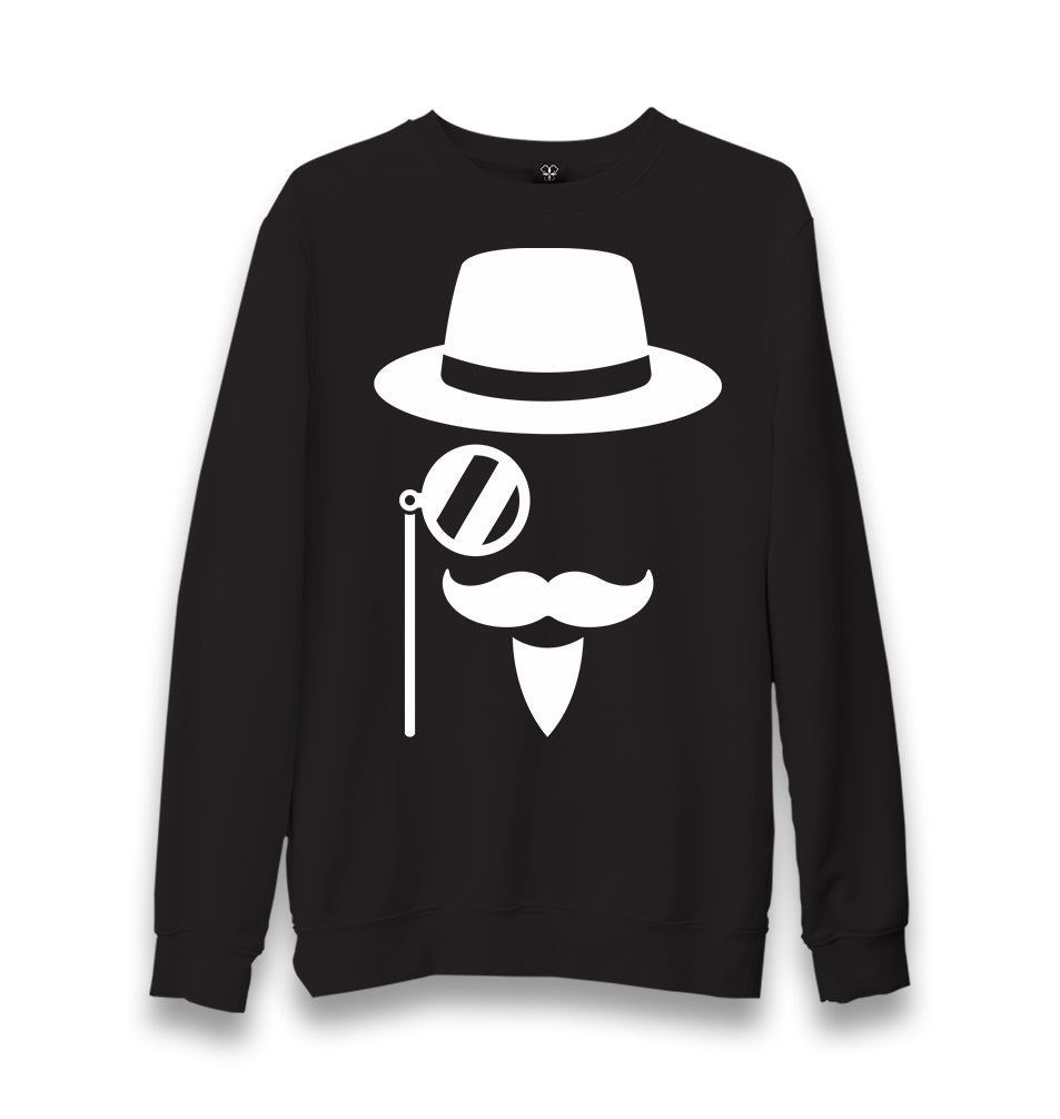 Silhouette of a Man with a Moustache and a Hat Unisex Black Sweatshirt - Premium  from W.E.N.S. WIND - Just 10990! Shop now at W.E.N.S. WIND