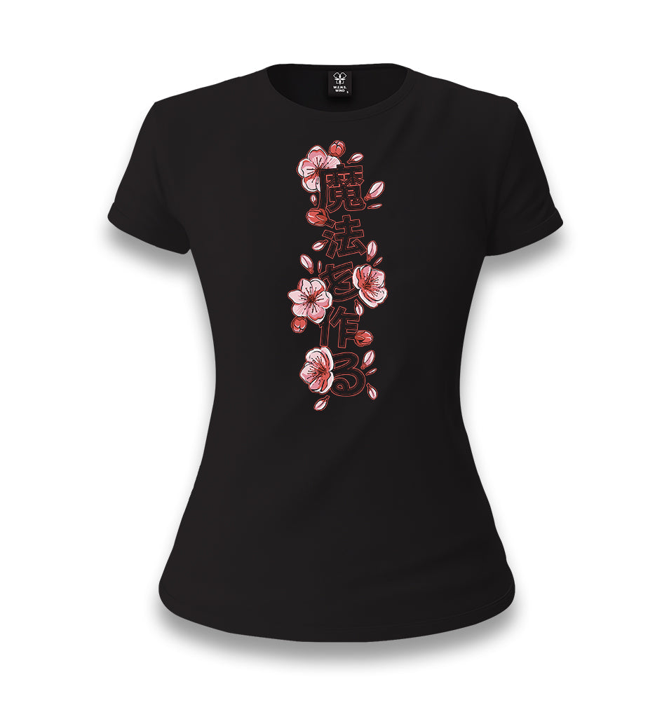 Japanese Quote with Decorative Flowers Women's Black T-shirt - Premium  from W.E.N.S. WIND - Just 6490! Shop now at W.E.N.S. WIND