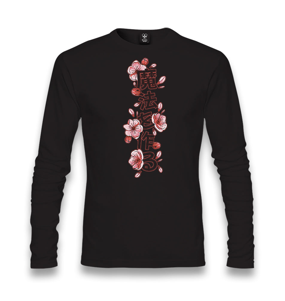 Japanese Quote with Decorative Flowers Unisex Black Longsleeve - Premium  from W.E.N.S. WIND - Just 7990! Shop now at W.E.N.S. WIND