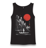 Man on the Boat in Japanese Landscape Unisex Black Tank Top - Premium  from W.E.N.S. WIND - Just 6490! Shop now at W.E.N.S. WIND