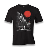 Man on the Boat in Japanese Landscape Men's Black Tshirt - Premium  from W.E.N.S. WIND - Just 6490! Shop now at W.E.N.S. WIND