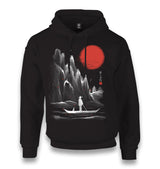 Man on the Boat in Japanese Landscape Unisex Black Hoodie - Premium  from W.E.N.S. WIND - Just 11990! Shop now at W.E.N.S. WIND