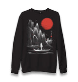 Man on the Boat in Japanese Landscape Unisex Black Sweatshirt - Premium  from W.E.N.S. WIND - Just 10990! Shop now at W.E.N.S. WIND