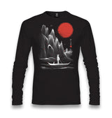 Man on the Boat in Japanese Landscape Unisex Black Longsleeve - Premium  from W.E.N.S. WIND - Just 7990! Shop now at W.E.N.S. WIND