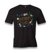 Birthday Girl with Flowers and Leaves Men's Black Tshirt - Premium  from W.E.N.S. WIND - Just 6490! Shop now at W.E.N.S. WIND