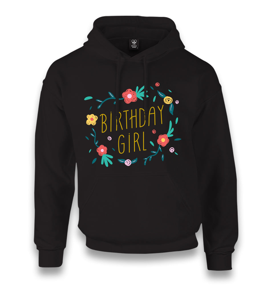 Birthday Girl with Flowers and Leaves Unisex Black Hoodie - Premium  from W.E.N.S. WIND - Just 11990! Shop now at W.E.N.S. WIND