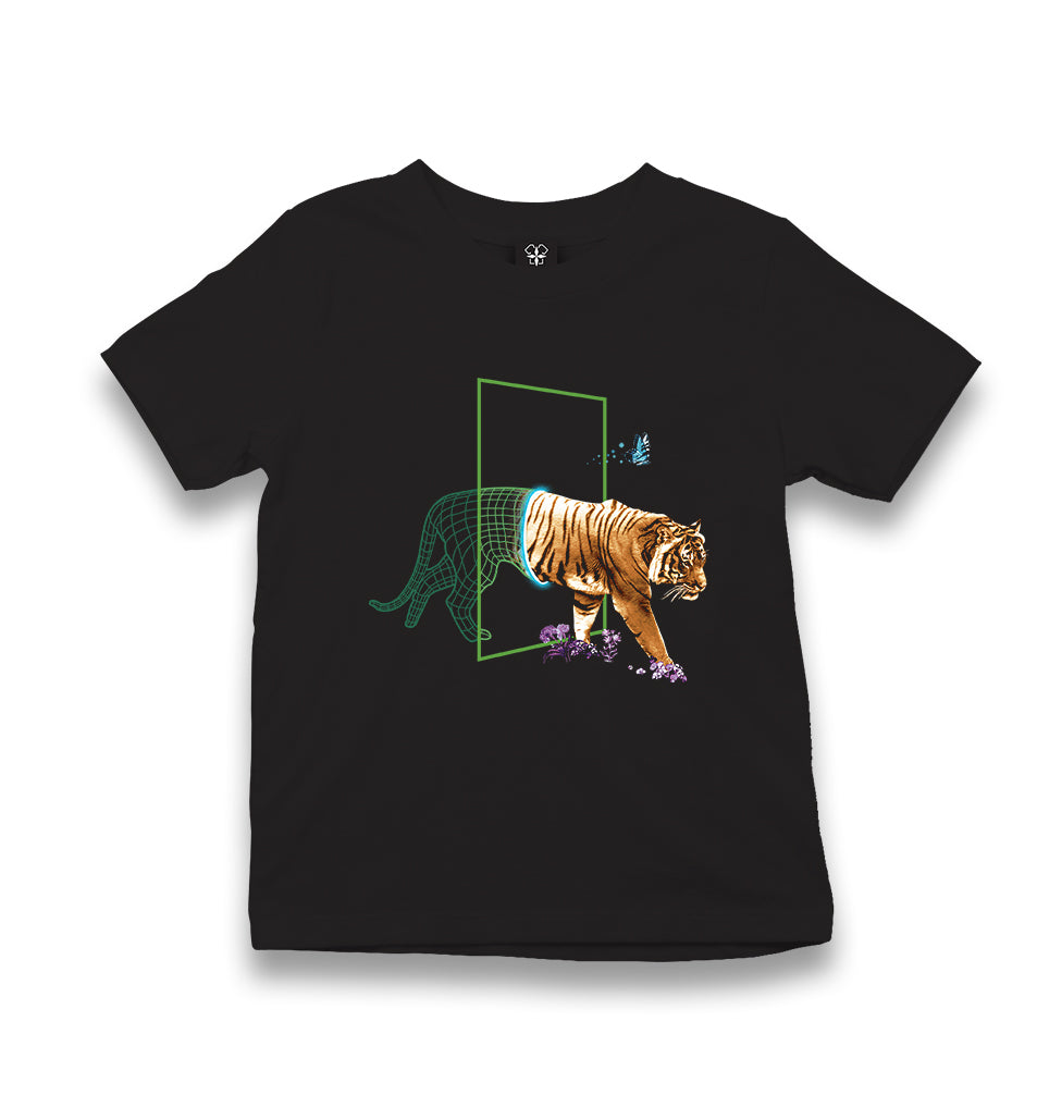 Tiger Leaving Digital World Kid's Black T-shirt - Premium  from W.E.N.S. WIND - Just 5990! Shop now at W.E.N.S. WIND