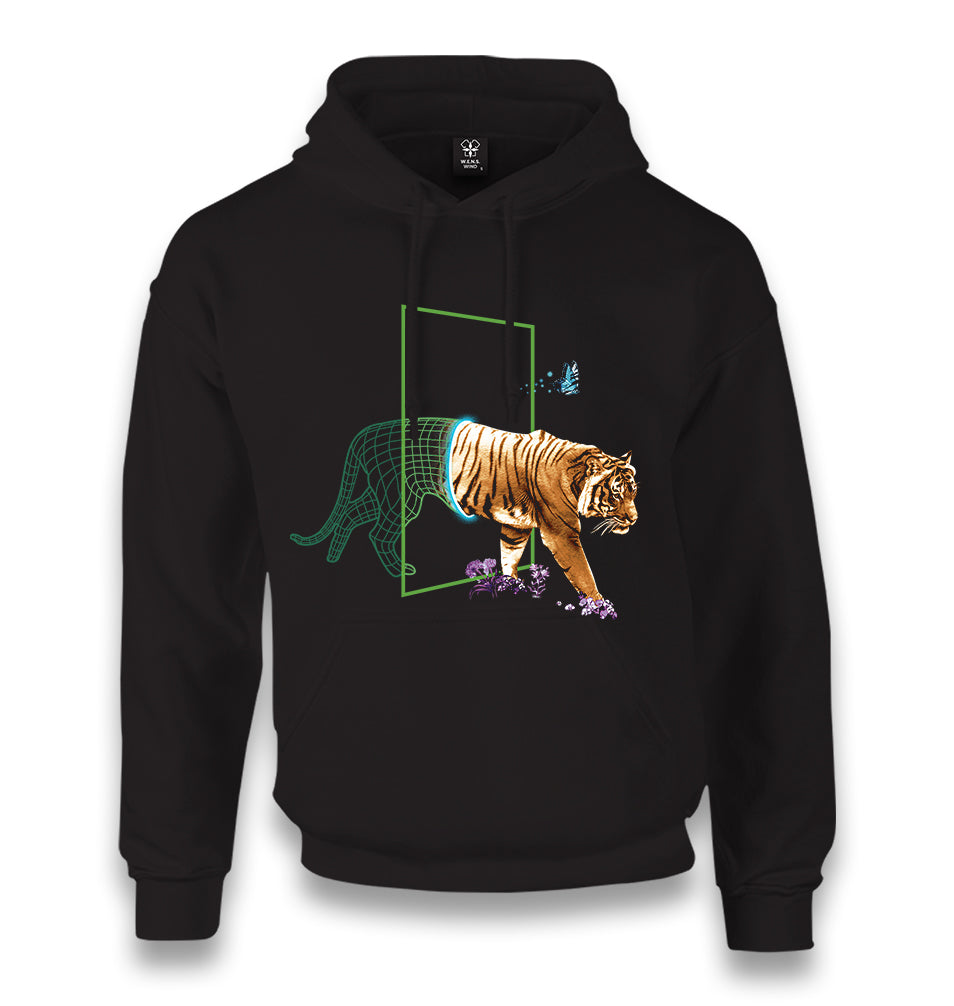 Tiger Leaving Digital World Unisex Black Hoodie - Premium  from W.E.N.S. WIND - Just 11990! Shop now at W.E.N.S. WIND