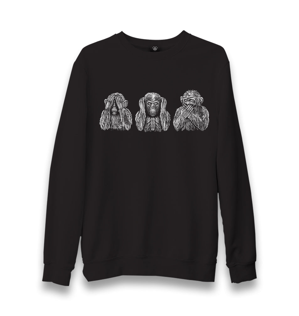 Three Monkeys Realistic Unisex Black Sweatshirt - Premium  from W.E.N.S. WIND - Just 10990! Shop now at W.E.N.S. WIND