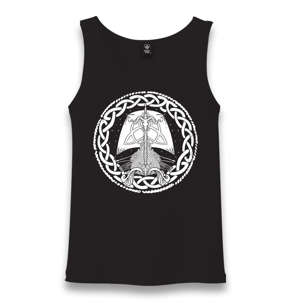 A Viking Longship in a Celtic Knot Unisex Black Tank Top - Premium  from W.E.N.S. WIND - Just 6490! Shop now at W.E.N.S. WIND