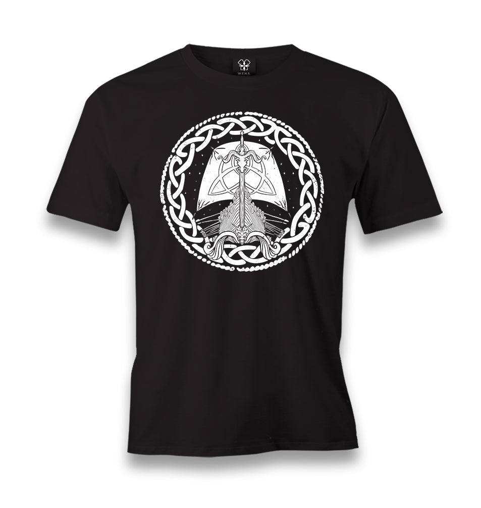 A Viking Longship in a Celtic Knot Men's Black Tshirt - Premium  from W.E.N.S. WIND - Just 6490! Shop now at W.E.N.S. WIND