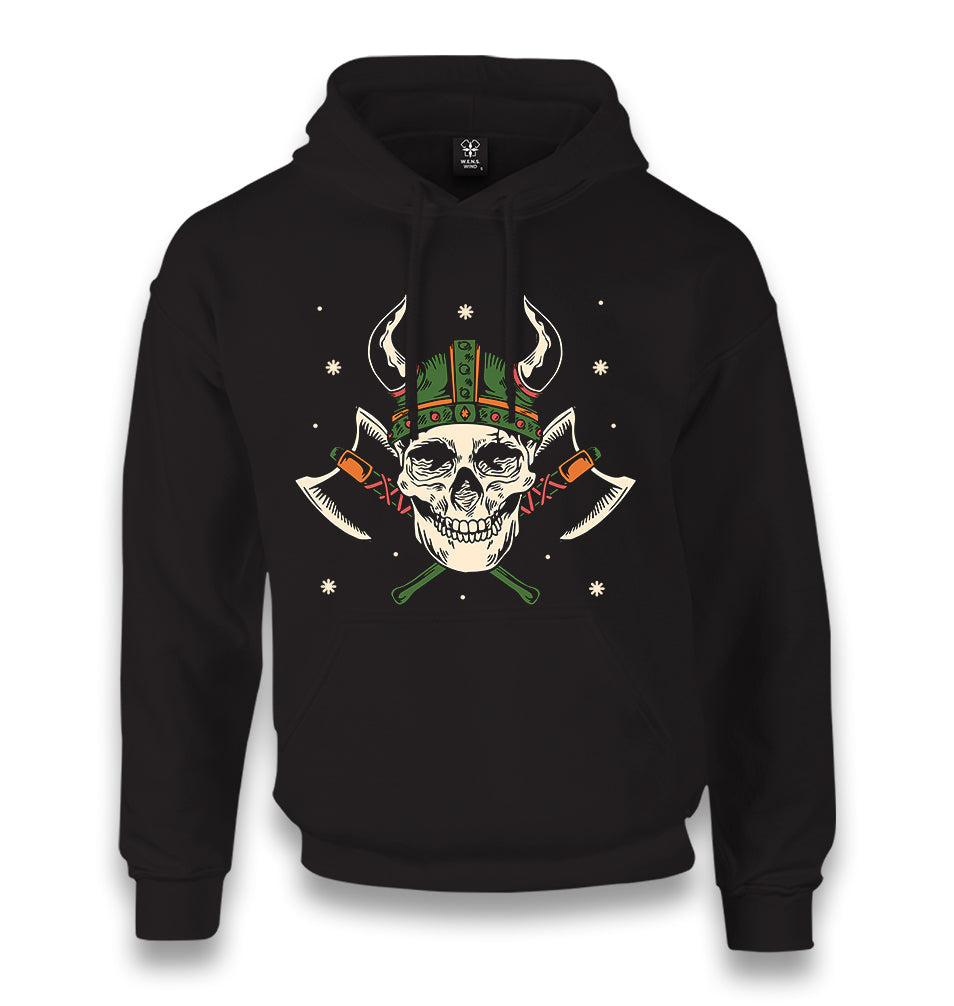 A Viking Skull with a Hammer and Axes Unisex Black Hoodie - Premium  from W.E.N.S. WIND - Just 11990! Shop now at W.E.N.S. WIND