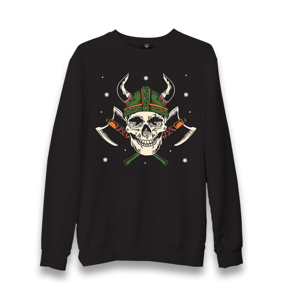 A Viking Skull with a Hammer and Axes Unisex Black Sweatshirt - Premium  from W.E.N.S. WIND - Just 10990! Shop now at W.E.N.S. WIND