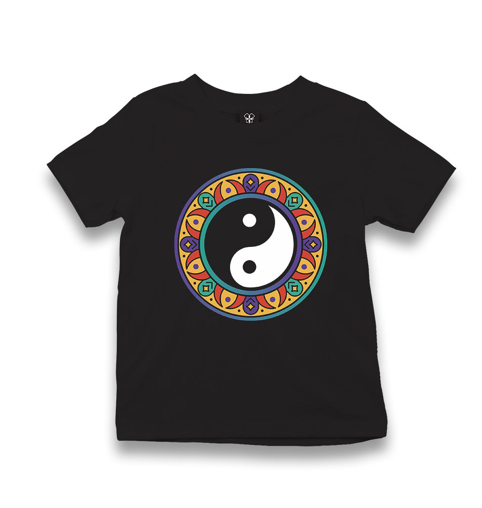 Yin Yang Symbol in the Middle of Mandala Kid's Black T-shirt - Premium  from W.E.N.S. WIND - Just 5990! Shop now at W.E.N.S. WIND