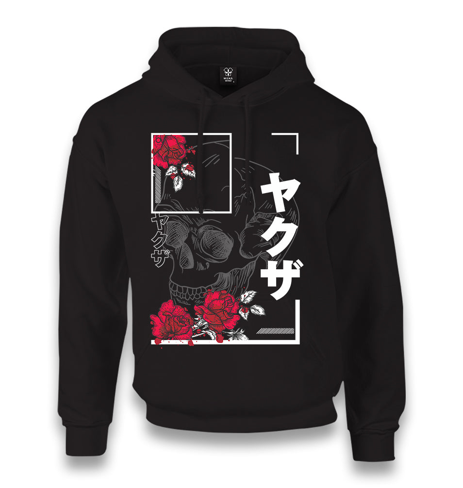 Japanese Quote and Flowers over a Skull Unisex Black Hoodie - Premium  from W.E.N.S. WIND - Just 11990! Shop now at W.E.N.S. WIND