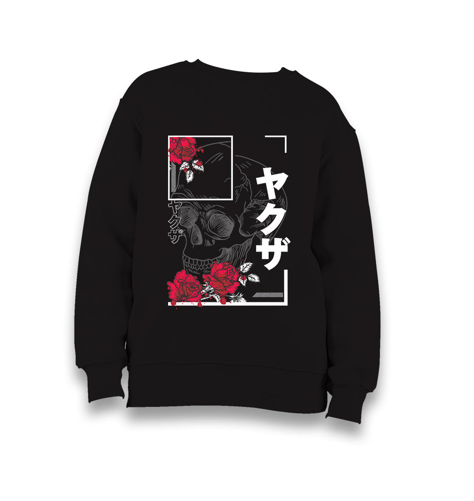 Japanese Quote and Flowers over a Skull Kid's Black Sweatshirt - Premium  from W.E.N.S. WIND - Just 7990! Shop now at W.E.N.S. WIND