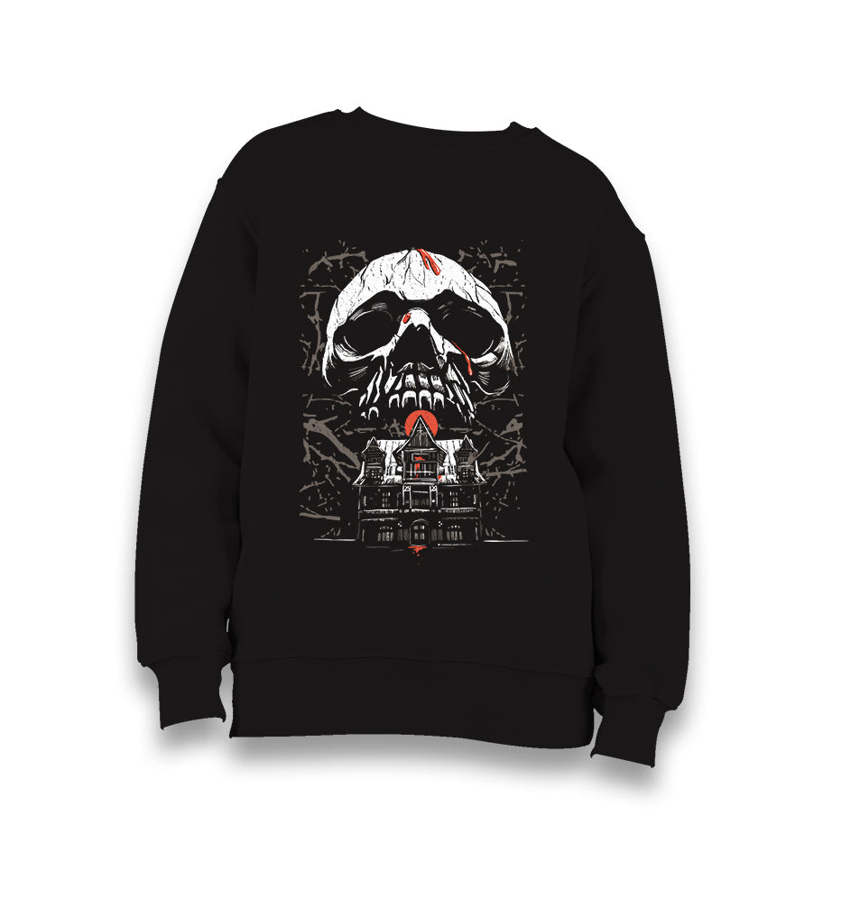 Skull over a Horror House Kid's Black Sweatshirt - Premium  from W.E.N.S. WIND - Just 7990! Shop now at W.E.N.S. WIND