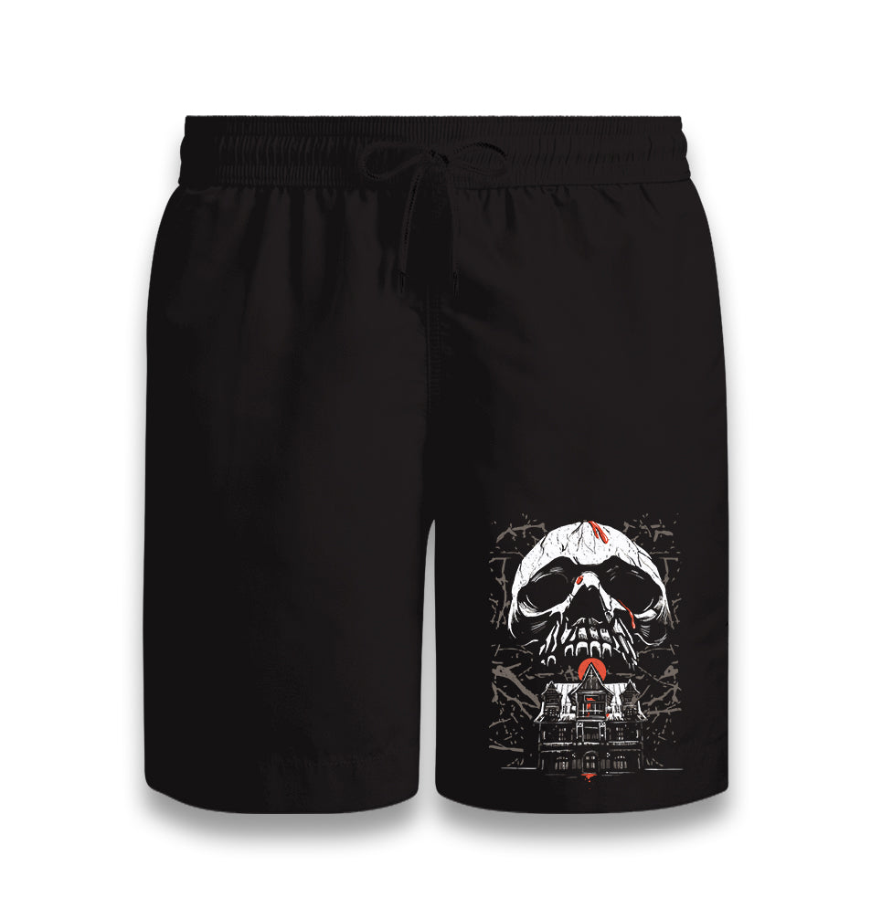 Skull over a Horror House Black Shorts - Premium  from W.E.N.S. WIND - Just 7990! Shop now at W.E.N.S. WIND