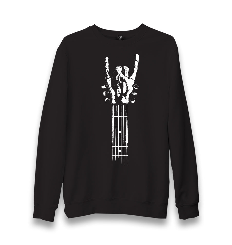 Skeleton Hand Doing Rock Sign on Guitar Unisex Black Sweatshirt - Premium  from W.E.N.S. WIND - Just 10990! Shop now at W.E.N.S. WIND