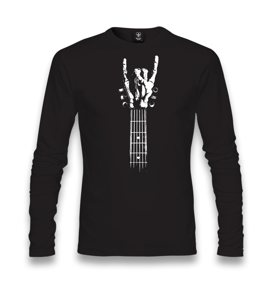 Skeleton Hand Doing Rock Sign on Guitar Unisex Black Longsleeve - Premium  from W.E.N.S. WIND - Just 7990! Shop now at W.E.N.S. WIND