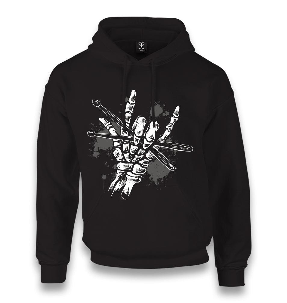 Skeleton Hand Holding Drumsticks Unisex Black Hoodie - Premium  from W.E.N.S. WIND - Just 11990! Shop now at W.E.N.S. WIND