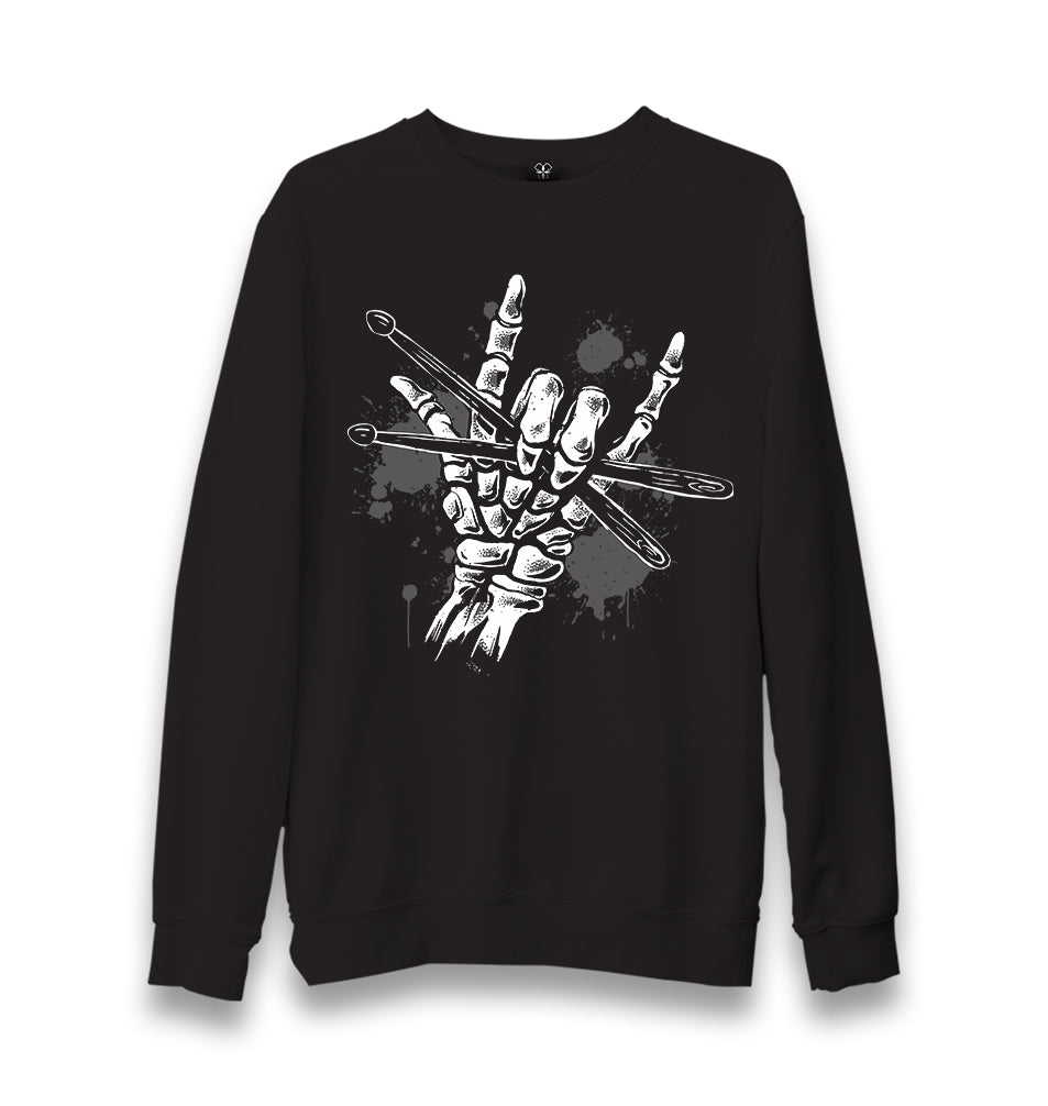 Skeleton Hand Holding Drumsticks Unisex Black Sweatshirt - Premium  from W.E.N.S. WIND - Just 10990! Shop now at W.E.N.S. WIND