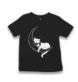 Black Cat Reading on the Moon Kid's Black T-shirt - Premium  from W.E.N.S. WIND - Just 5990! Shop now at W.E.N.S. WIND