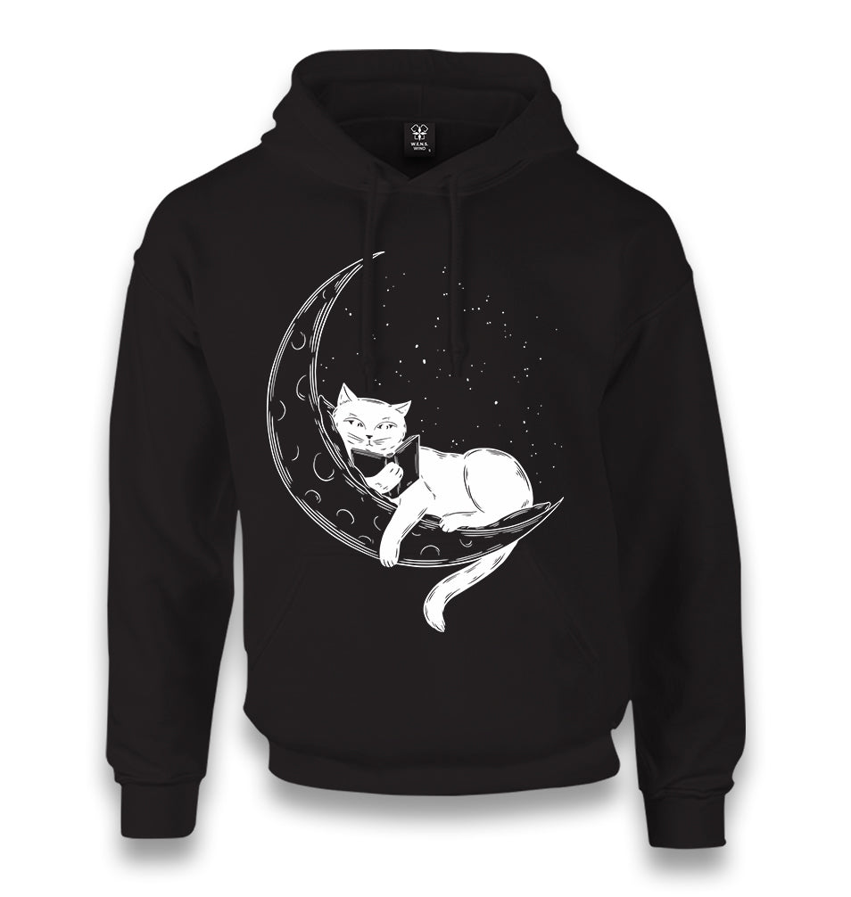 Black Cat Reading on the Moon Unisex Black Hoodie - Premium  from W.E.N.S. WIND - Just 11990! Shop now at W.E.N.S. WIND