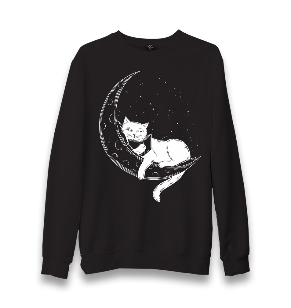 Black Cat Reading on the Moon Unisex Black Sweatshirt - Premium  from W.E.N.S. WIND - Just 10990! Shop now at W.E.N.S. WIND