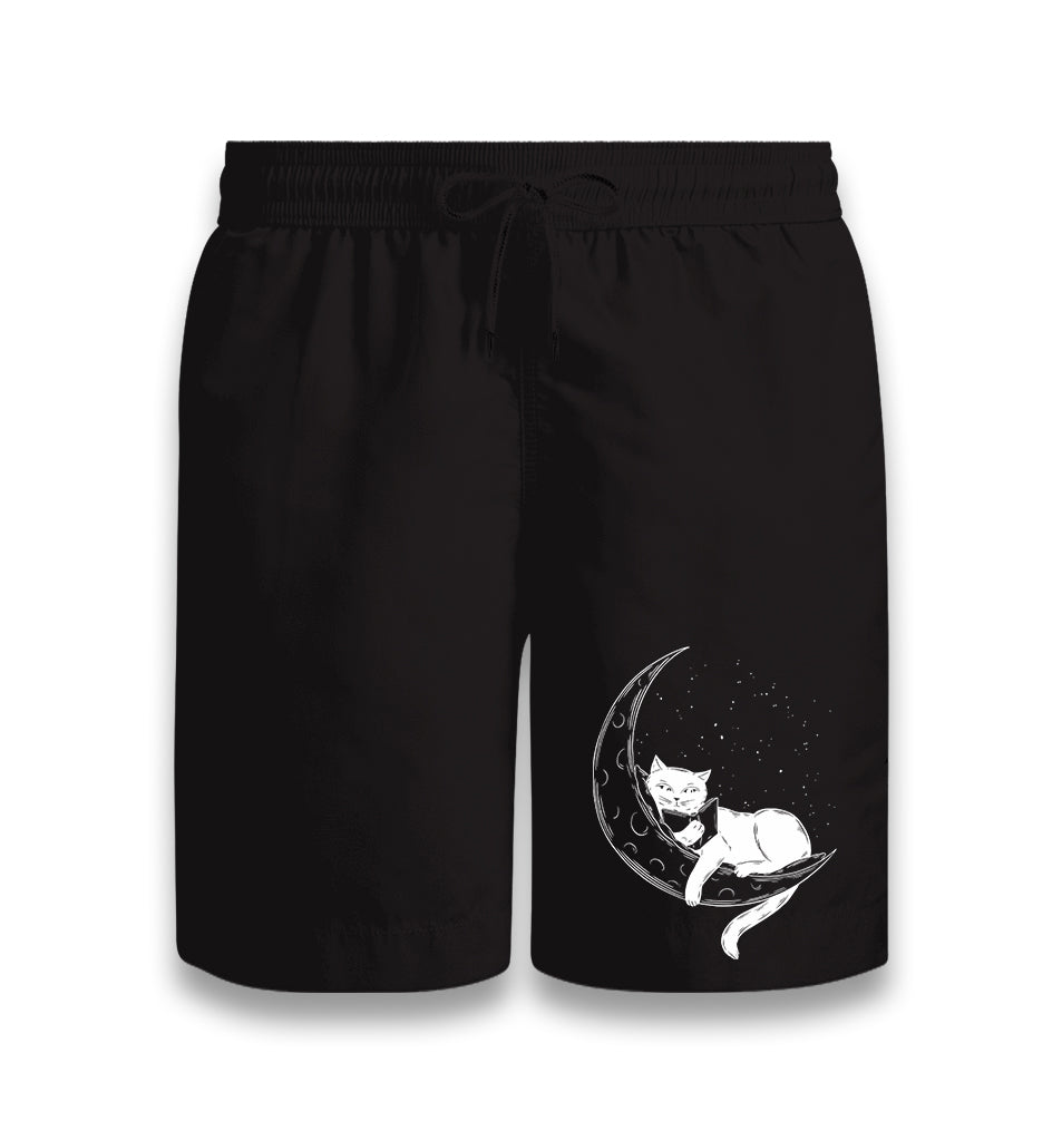 Black Cat Reading on the Moon Black Shorts - Premium  from W.E.N.S. WIND - Just 7990! Shop now at W.E.N.S. WIND