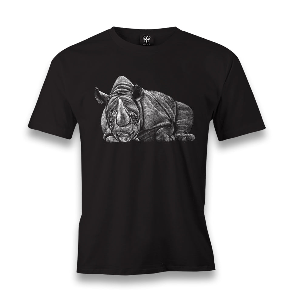 Sleeping Rhinoceros Realistic Men's Black Tshirt - Premium  from W.E.N.S. WIND - Just 6490! Shop now at W.E.N.S. WIND