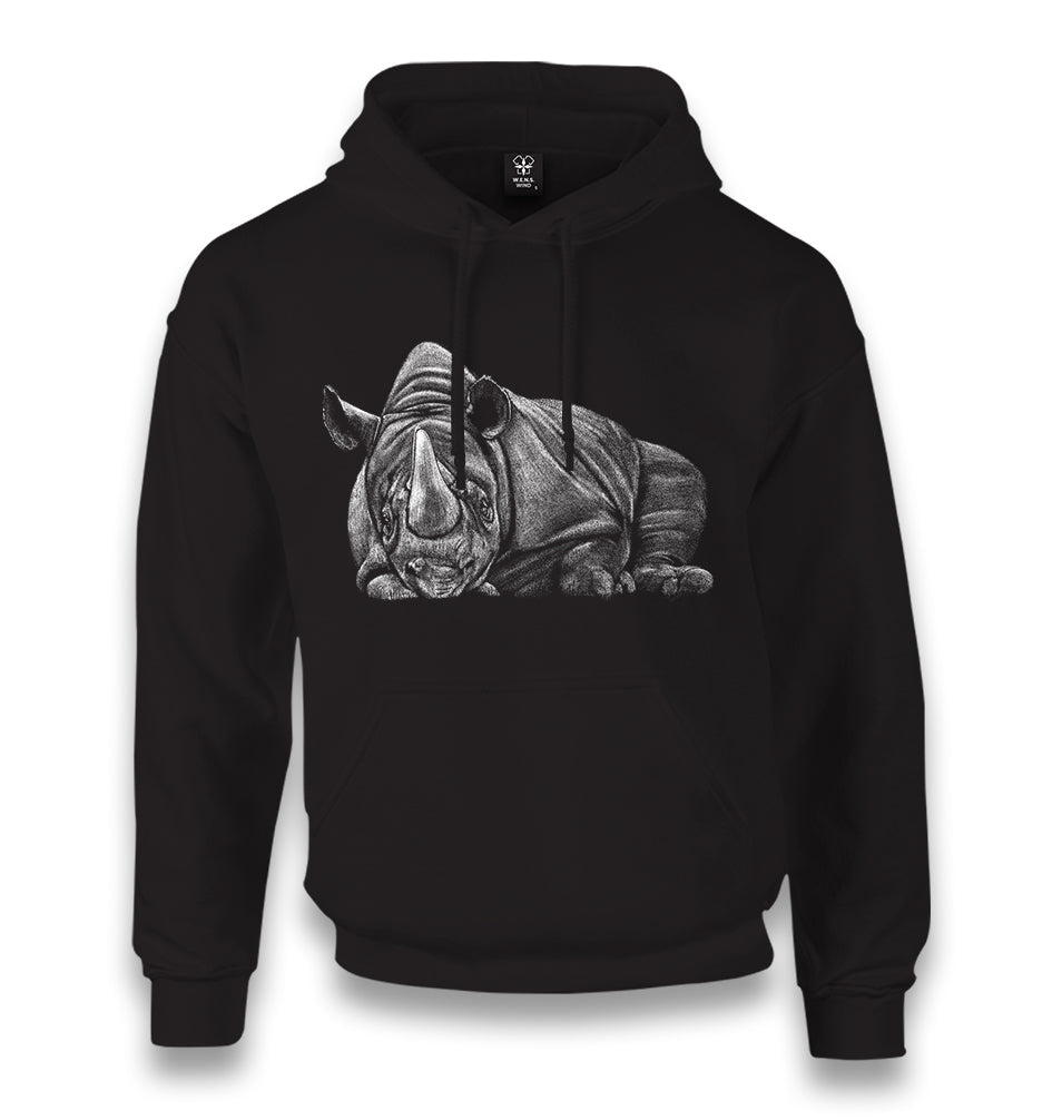 Sleeping Rhinoceros Realistic Unisex Black Hoodie - Premium  from W.E.N.S. WIND - Just 11990! Shop now at W.E.N.S. WIND