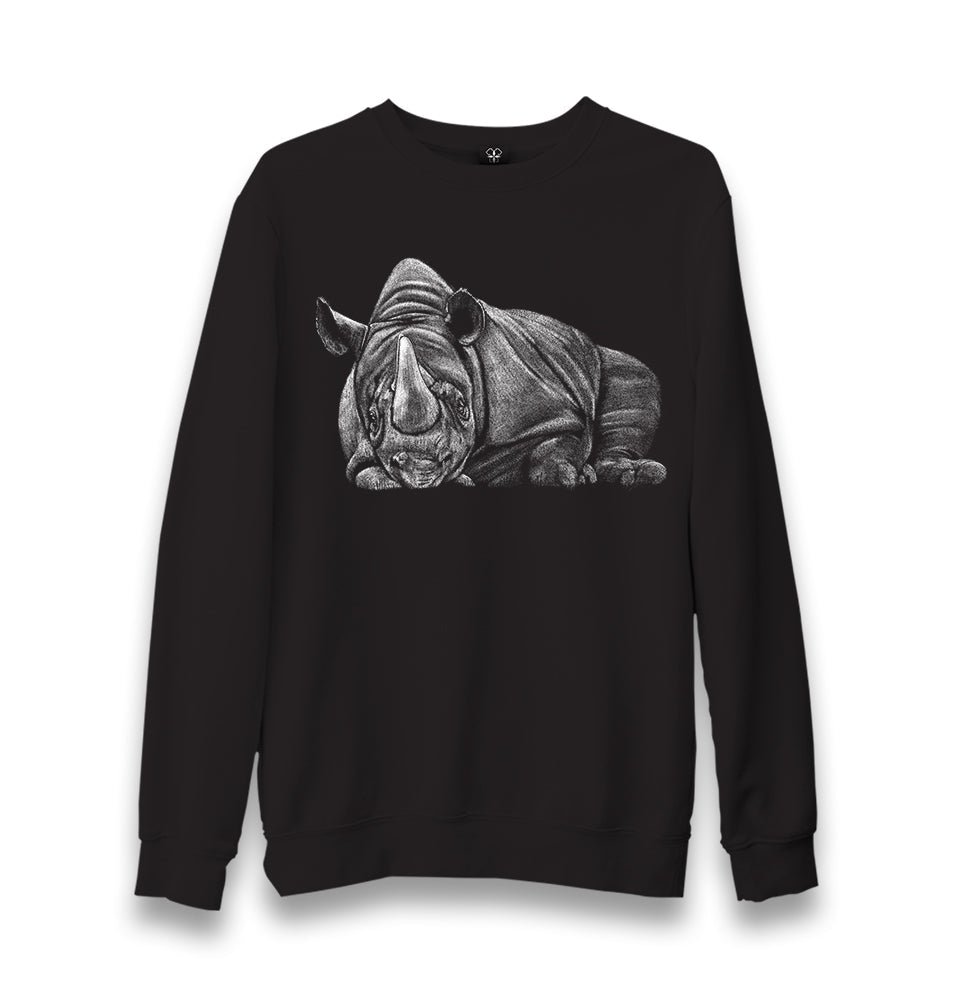 Sleeping Rhinoceros Realistic Unisex Black Sweatshirt - Premium  from W.E.N.S. WIND - Just 10990! Shop now at W.E.N.S. WIND