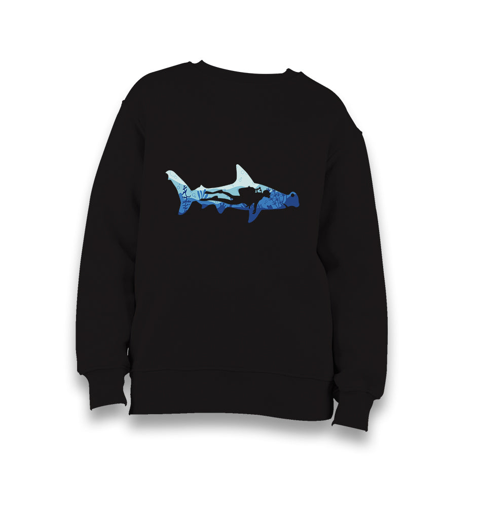 Diver Underwater in a Shark Silhouette Kid's Black Sweatshirt - Premium  from W.E.N.S. WIND - Just 7990! Shop now at W.E.N.S. WIND