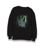 Wolf Howling in a Green Light Forest Kid's Black Sweatshirt - Premium  from W.E.N.S. WIND - Just 7990! Shop now at W.E.N.S. WIND