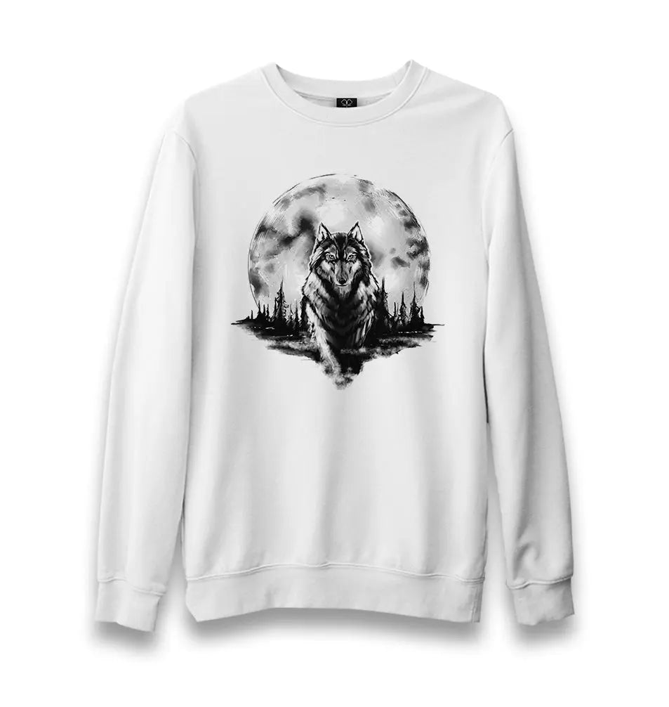 Wolf And Moon II Unisex White Sweatshirt - Premium  from W.E.N.S. WIND - Just 10990! Shop now at W.E.N.S. WIND