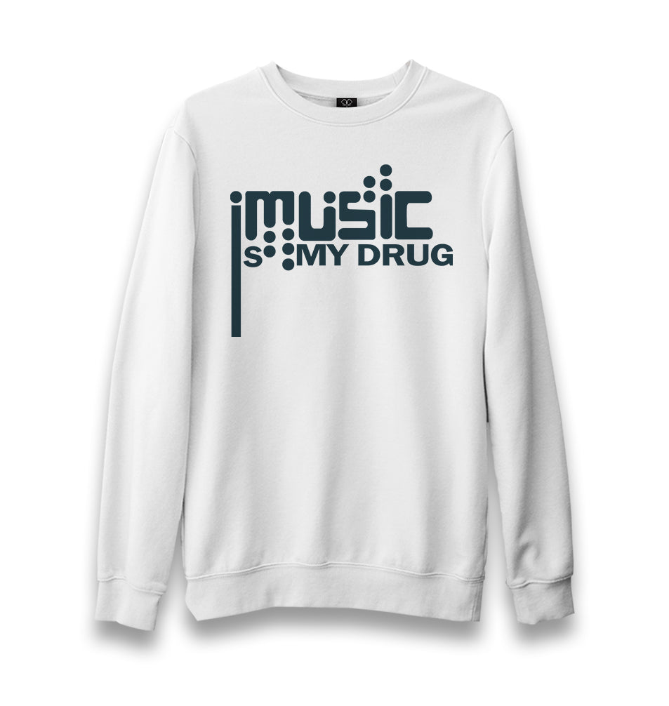 Music Is My Drug Logo Unisex White Sweatshirt - Premium  from W.E.N.S. WIND - Just 10990! Shop now at W.E.N.S. WIND