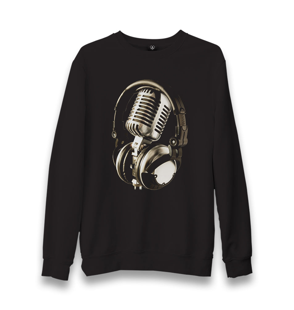 Microphone and Headphone Unisex Black Sweatshirt - Premium  from W.E.N.S. WIND - Just 10990! Shop now at W.E.N.S. WIND