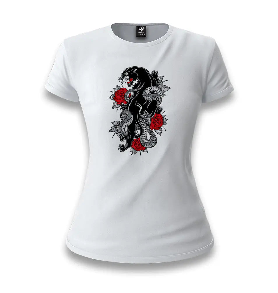 Tattoo - Black Panther & Roses White Women T-shirt - Premium  from W.E.N.S. WIND - Just 6490! Shop now at W.E.N.S. WIND