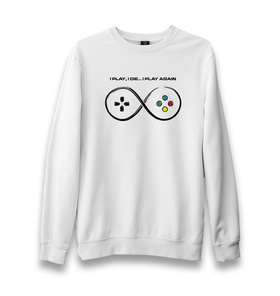 Play And Die Unisex White Sweatshirt - Premium  from W.E.N.S. WIND - Just 10990! Shop now at W.E.N.S. WIND