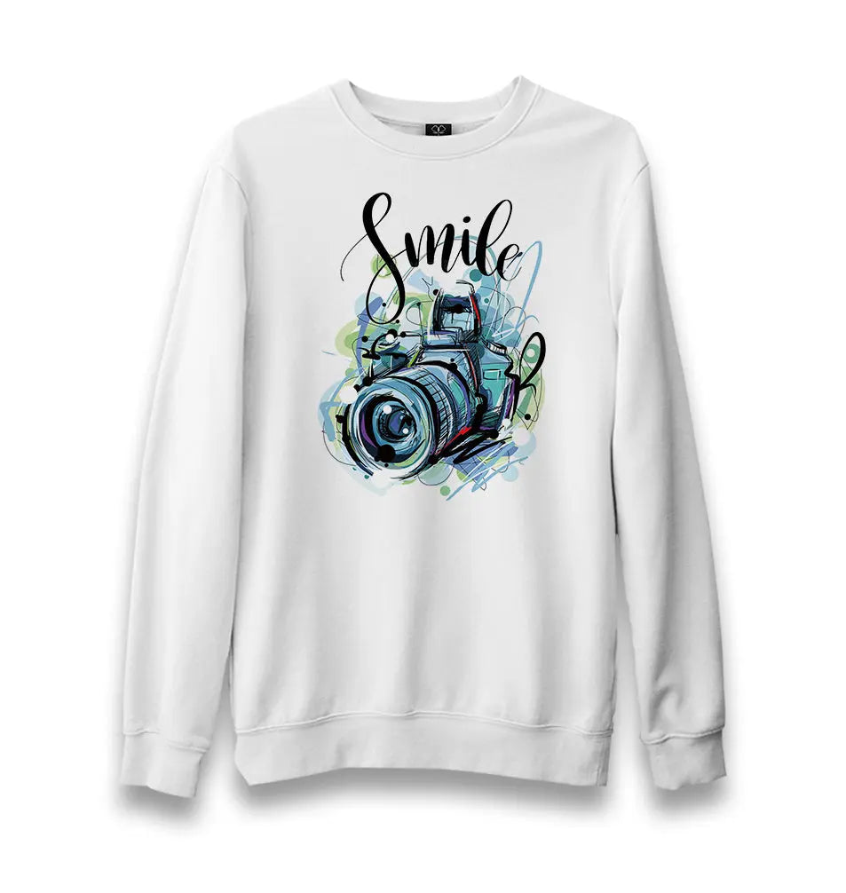 Camera - Photo Smile Unisex White Sweatshirt - Premium  from W.E.N.S. WIND - Just 10990! Shop now at W.E.N.S. WIND