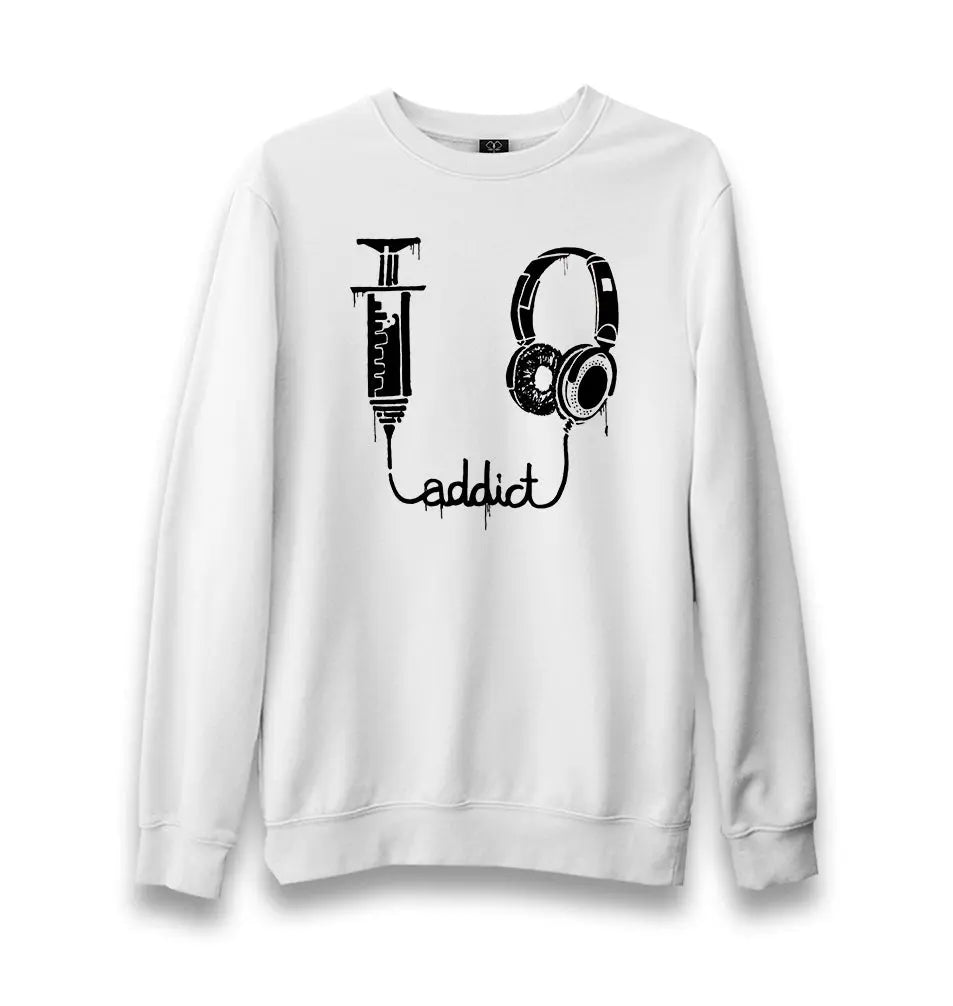 Music - Addict Unisex White Sweatshirt - Premium  from W.E.N.S. WIND - Just 10990! Shop now at W.E.N.S. WIND