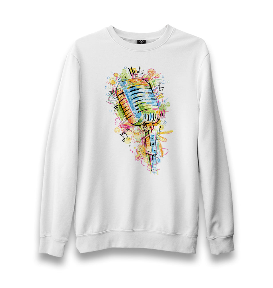 Microphone - Notes Unisex White Sweatshirt - Premium  from W.E.N.S. WIND - Just 10990! Shop now at W.E.N.S. WIND