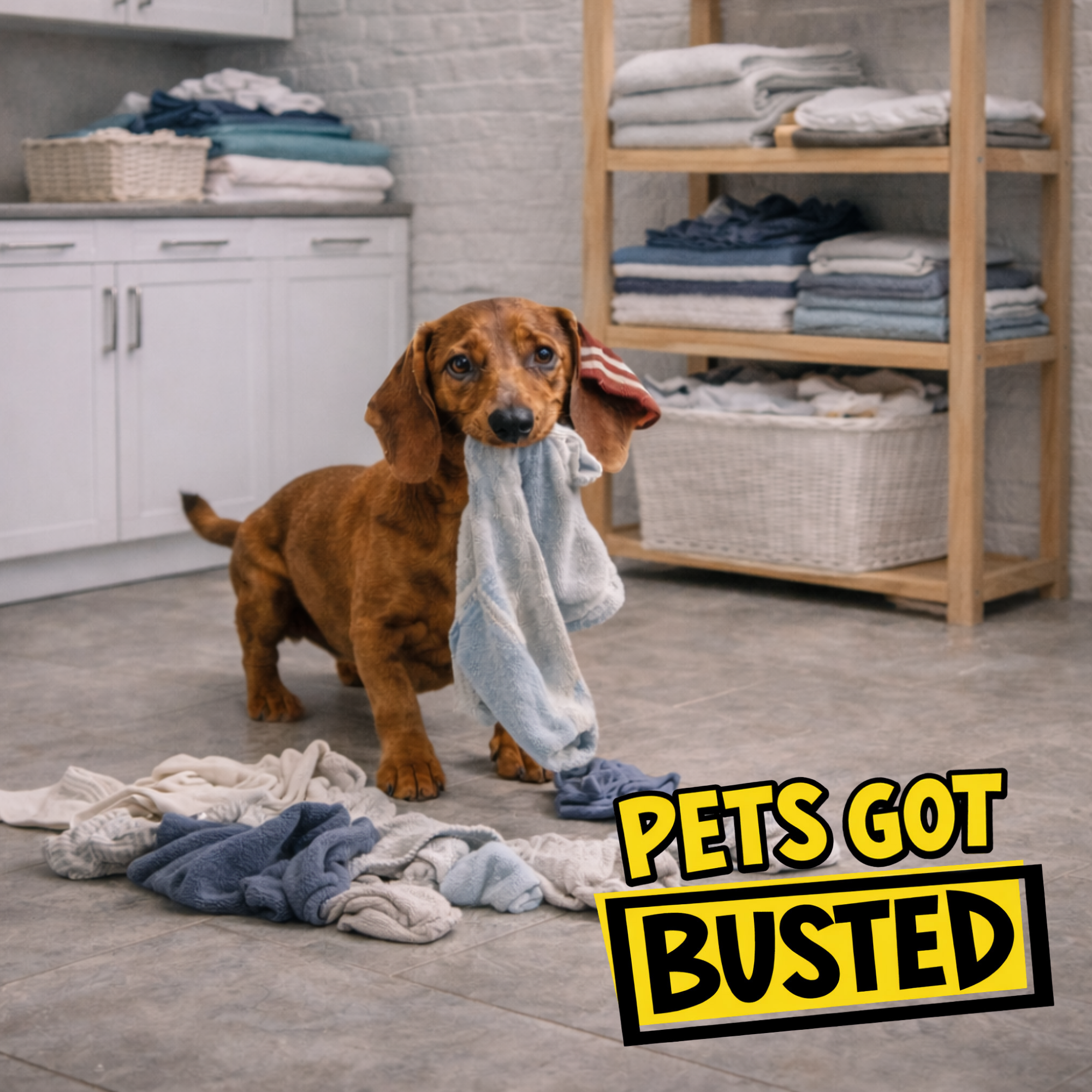 Personalized Dog Canvas Wall Art 30 x 40 cm “Pets Got Busted: Sock Kidnapper” Pet Portrait